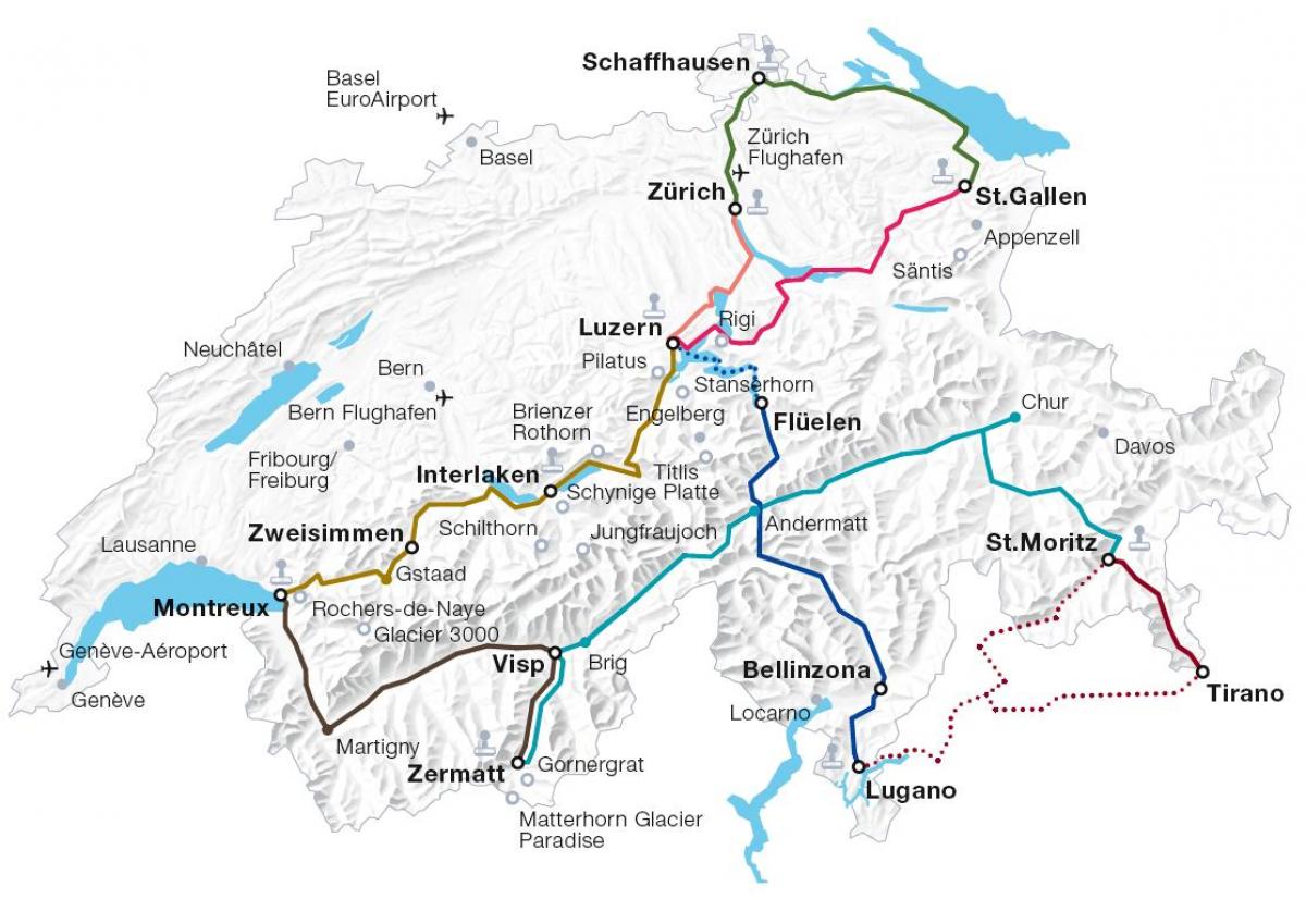 швейцарийн галт тэрэгний замын газрын зураг нь